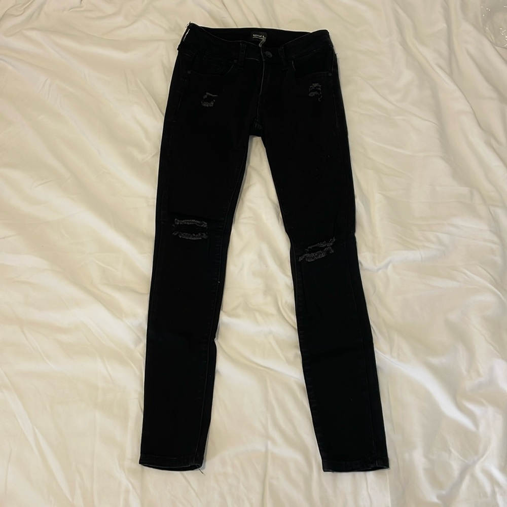 Vici Distressed Dark Black Skinny Jeans